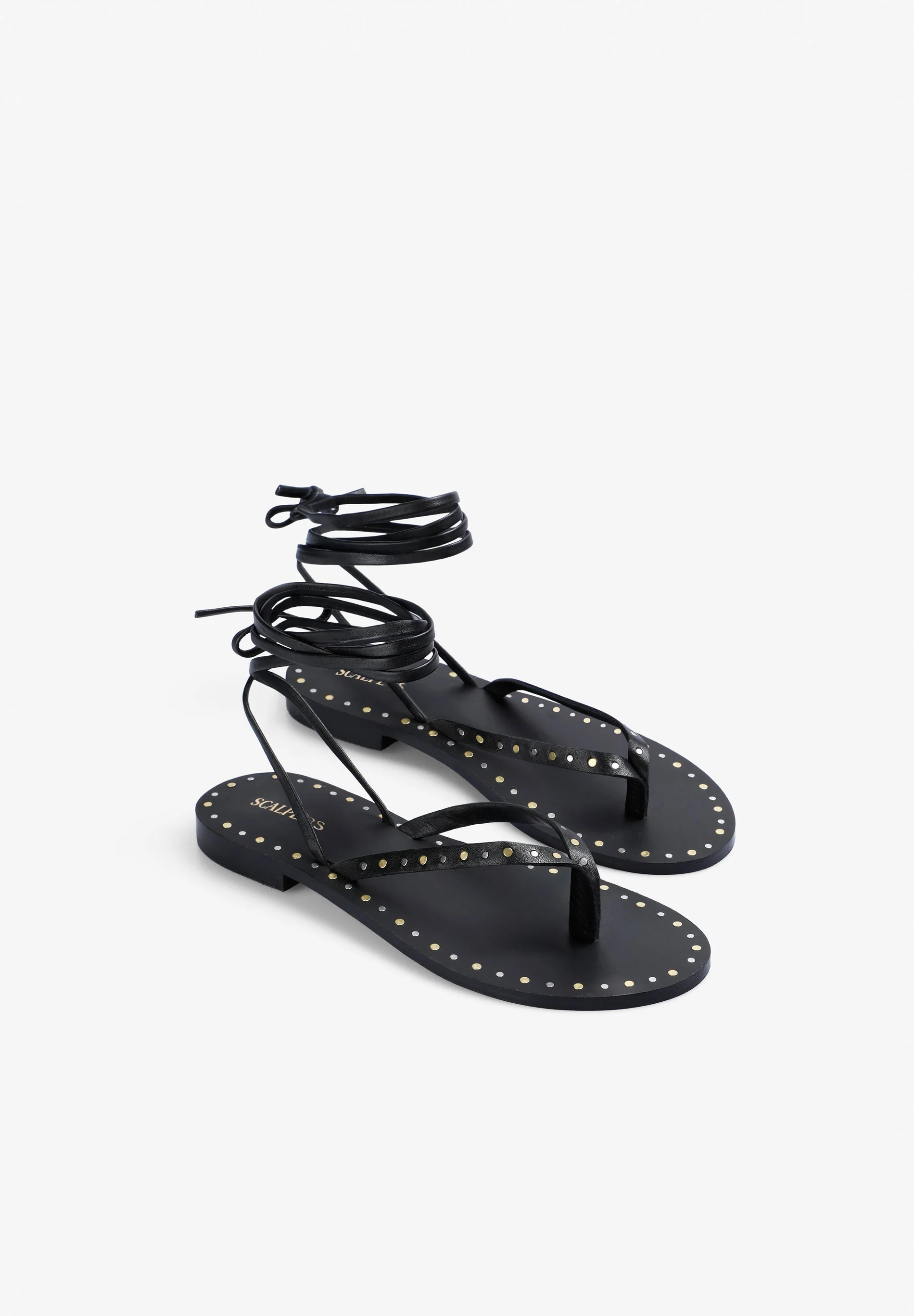 100% LEATHER LACE-UP SANDALS - Image 2