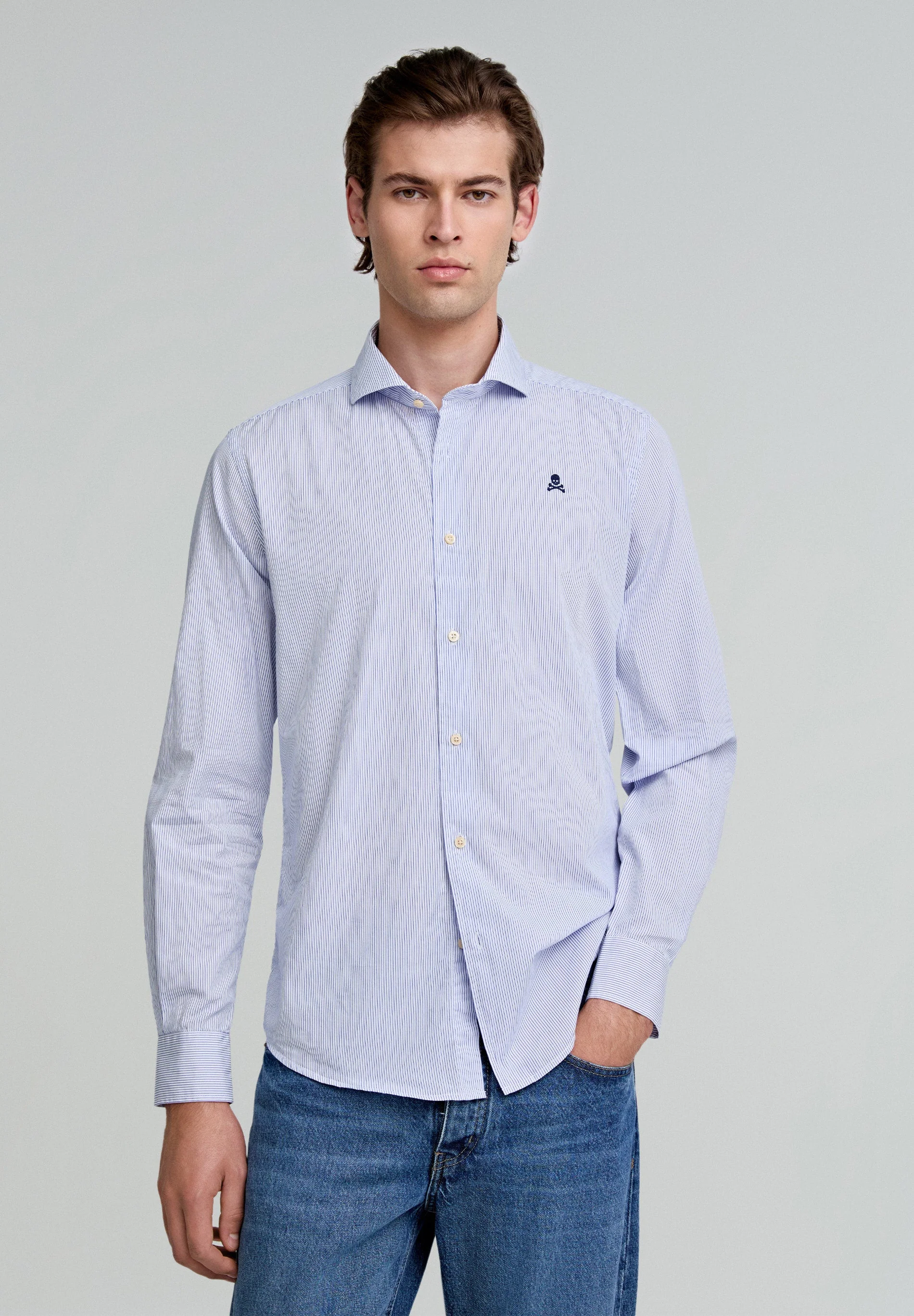 CONTRAST SKULL STRIPED FORMAL SHIRT - Image 2