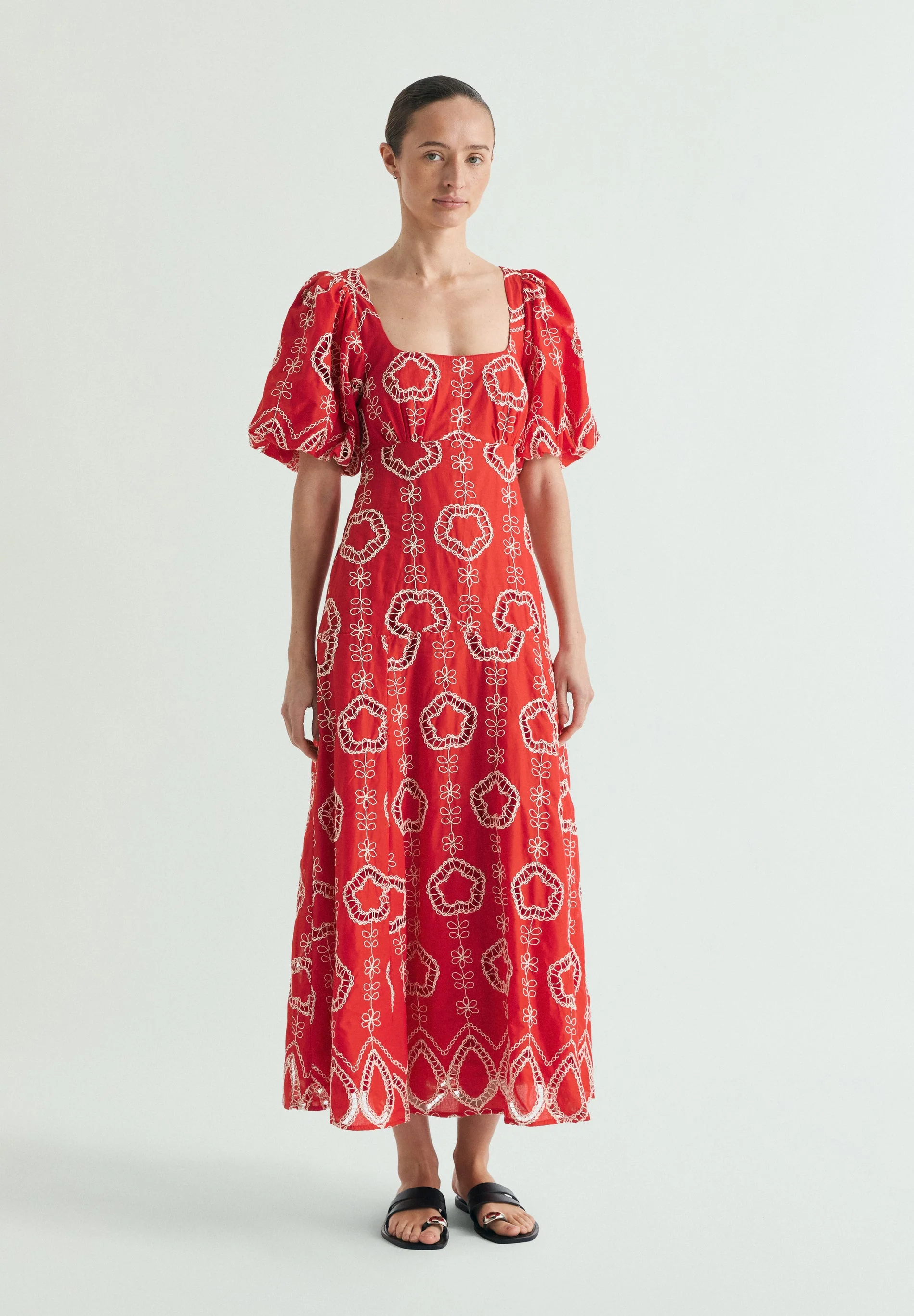 PUFF SLEEVE MIDI DRESS