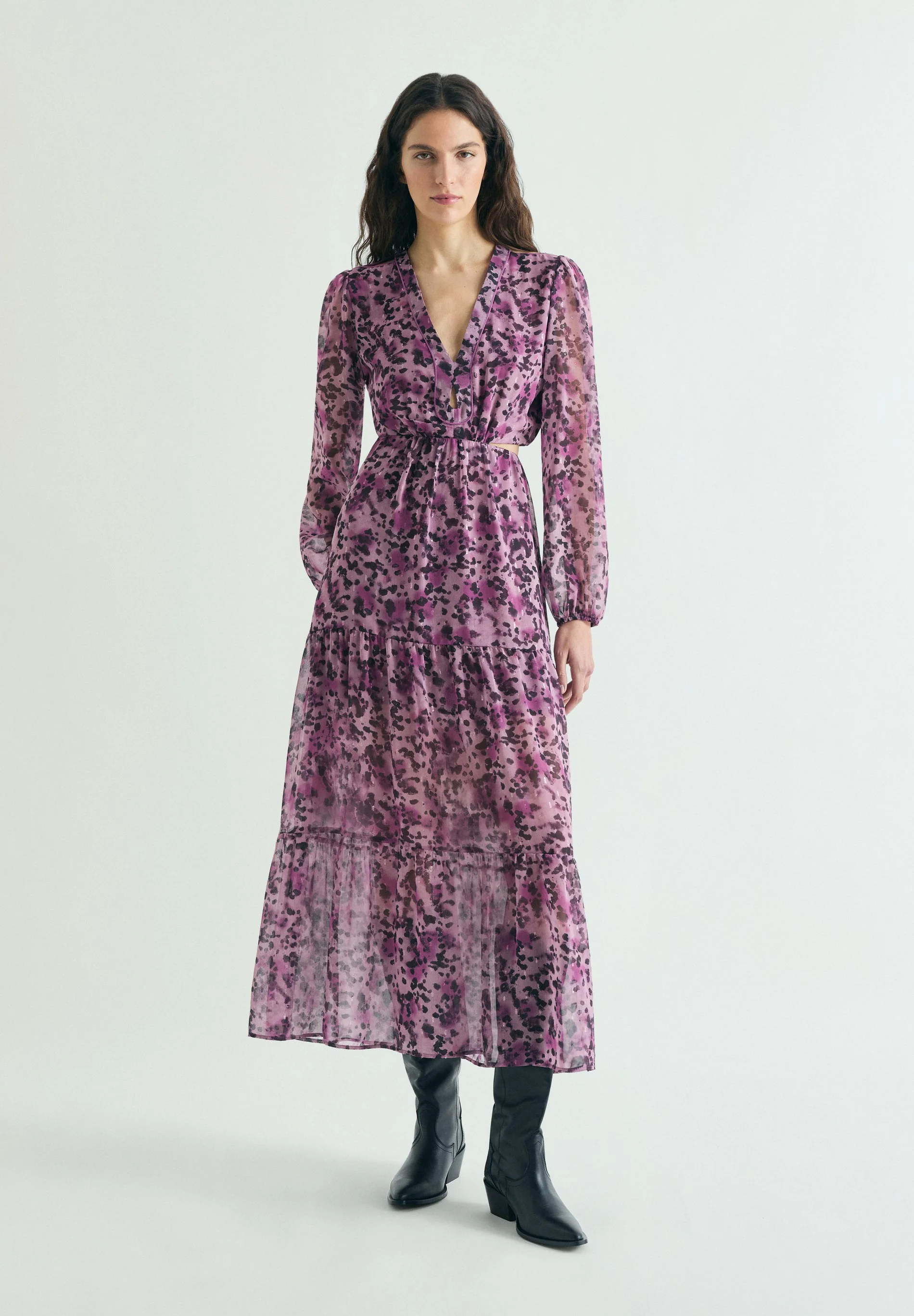 PRINTED MIDI DRESS WITH OPENINGS