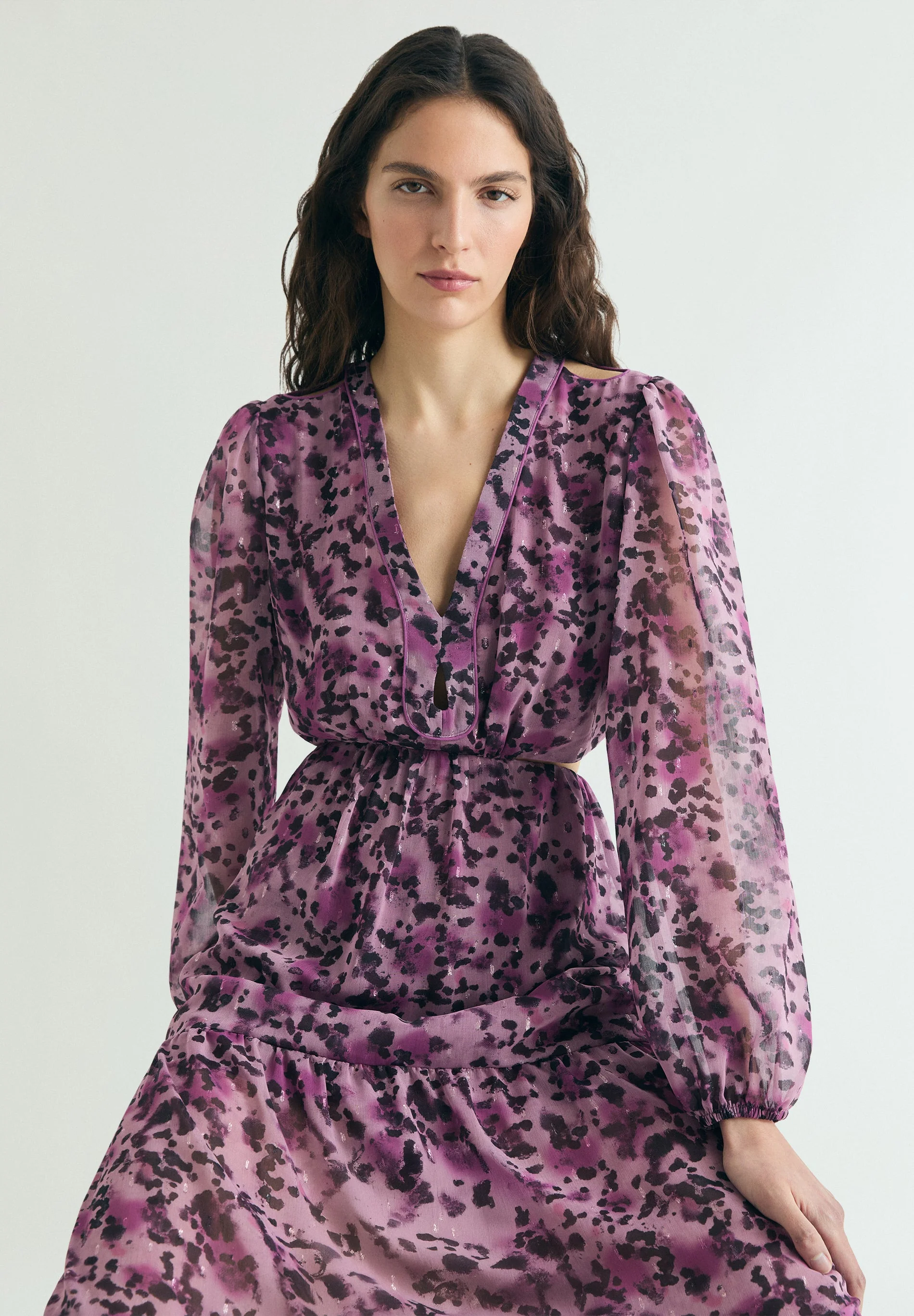PRINTED MIDI DRESS WITH OPENINGS - Image 2