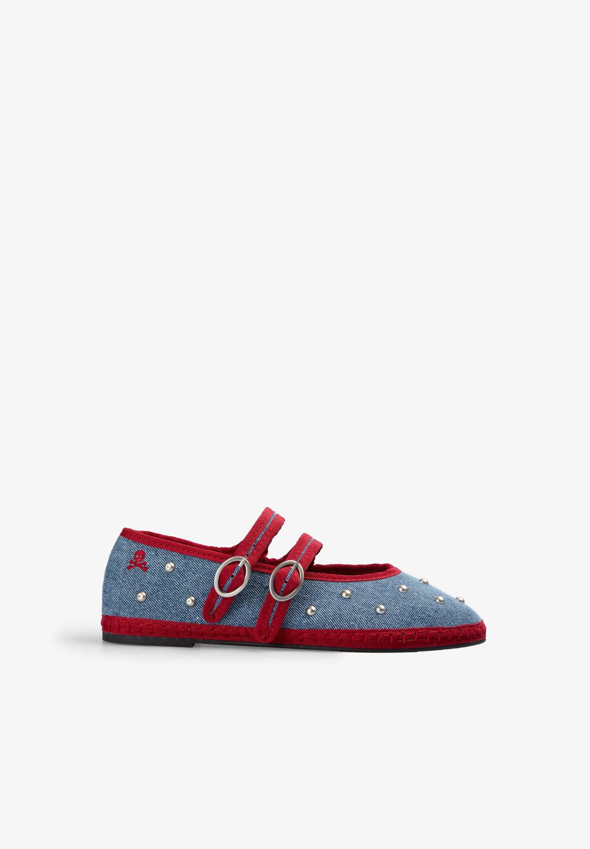 SCDENIMDOUBLESTRAP STUDS SLIPPER