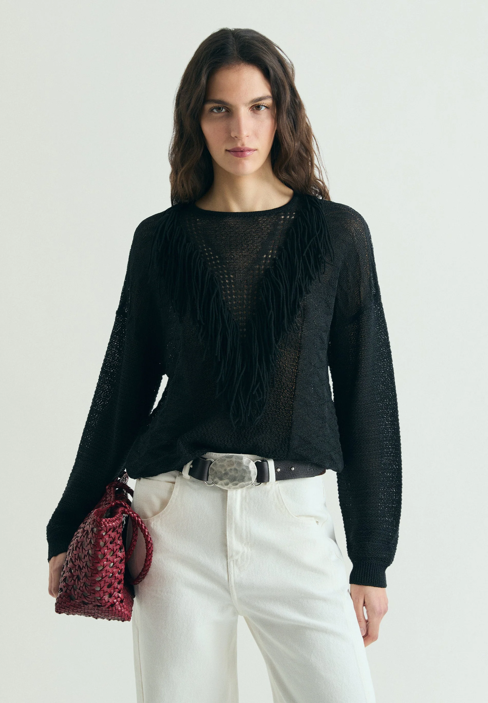 OPENWORK JUMPER WITH FRINGES - Image 2