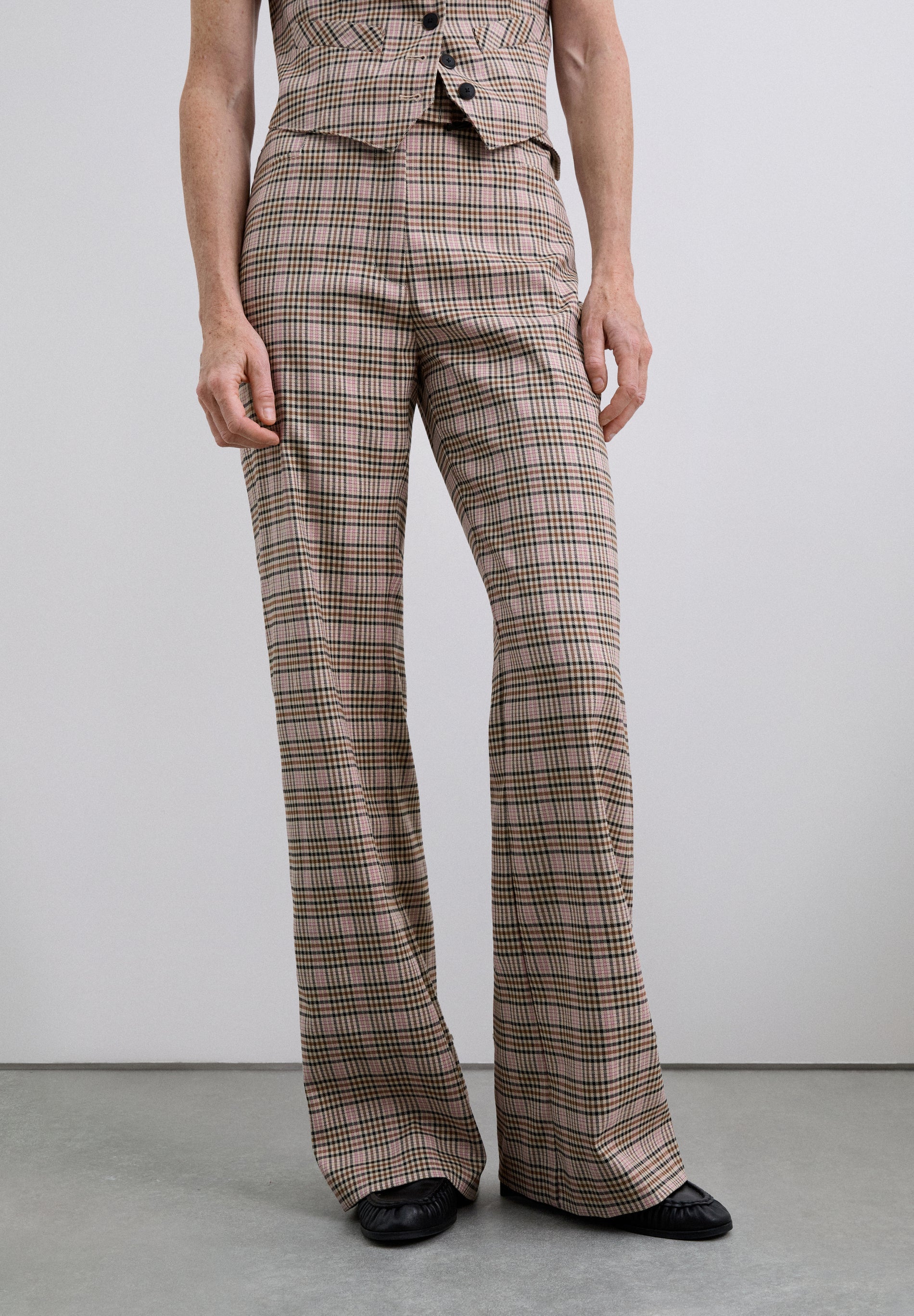 CHECKED FLARED TROUSERS - Image 2
